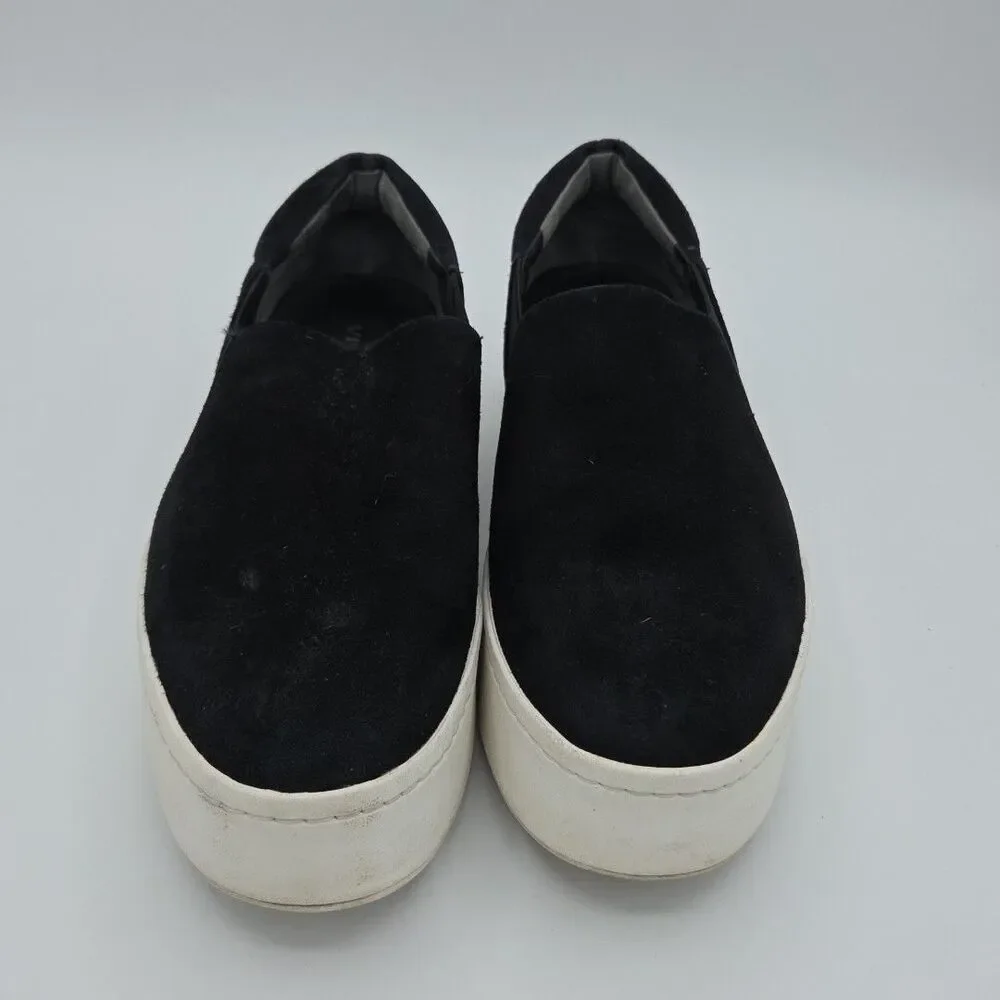 VINCE Shoes Womens 7 Black Suede Warren Platform Sneaker Slip on Leather